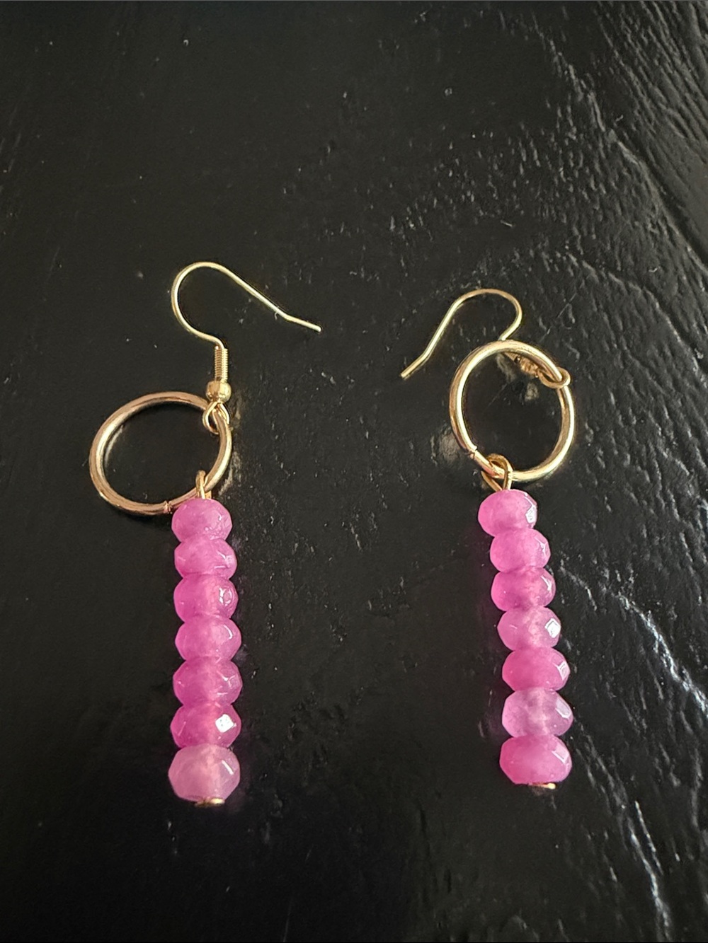 Gold Hoop Earrings with Pink Faceted Bead Drops